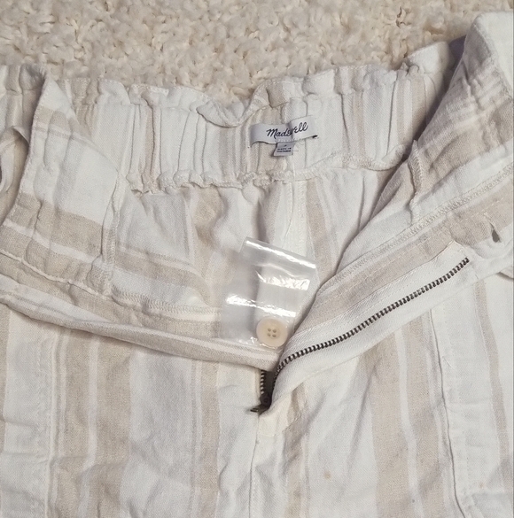 Madewell Paper Bag Tie Waist Linen Blend Subtle Stripe Shorts Tan Size Small - Picture 9 of 10